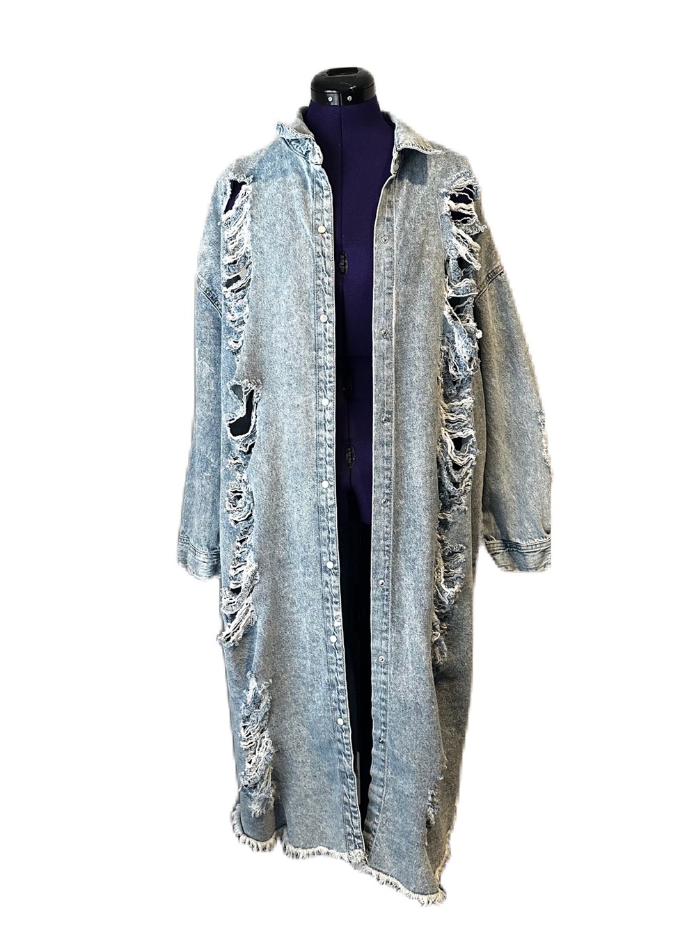 Highway Jeans Blue Jean Denim Distressed Long Duster Jacket